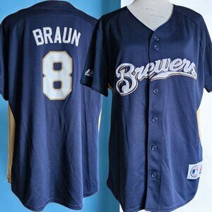 MAJESTICE MLB (LG) Women's Milwaukee Brewers Braun Blue/Gold/White Jersey